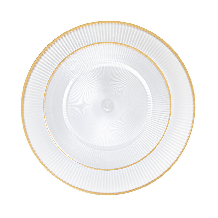 Linear Collection clear 7.5 and 10.25 inch plates with gold rim