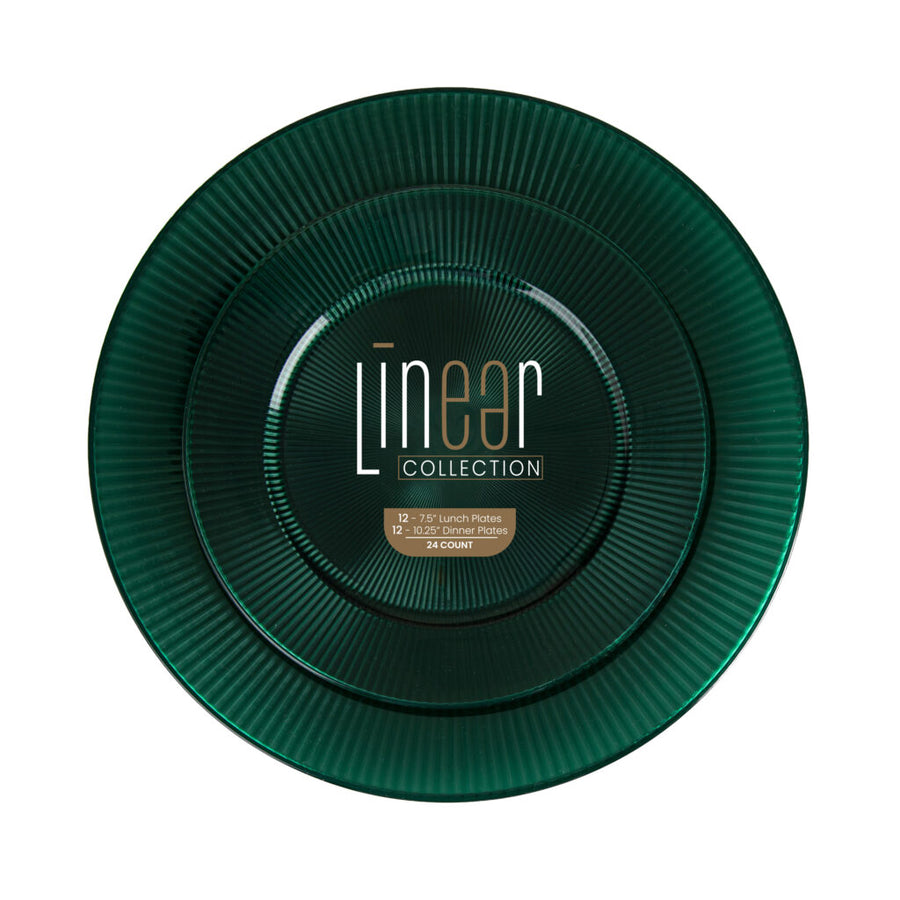 Linear Collection emerald green plates, 7.5 and 10.25 inch combo pack