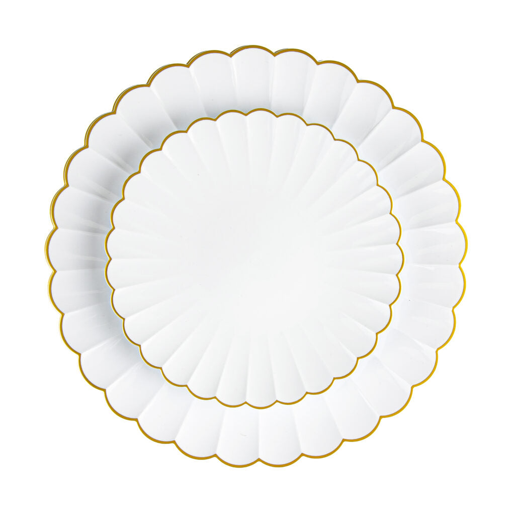 Chantilly Dinnerware white scalloped plates with gold rim, 7 and 10 inch#Color_White-Gold