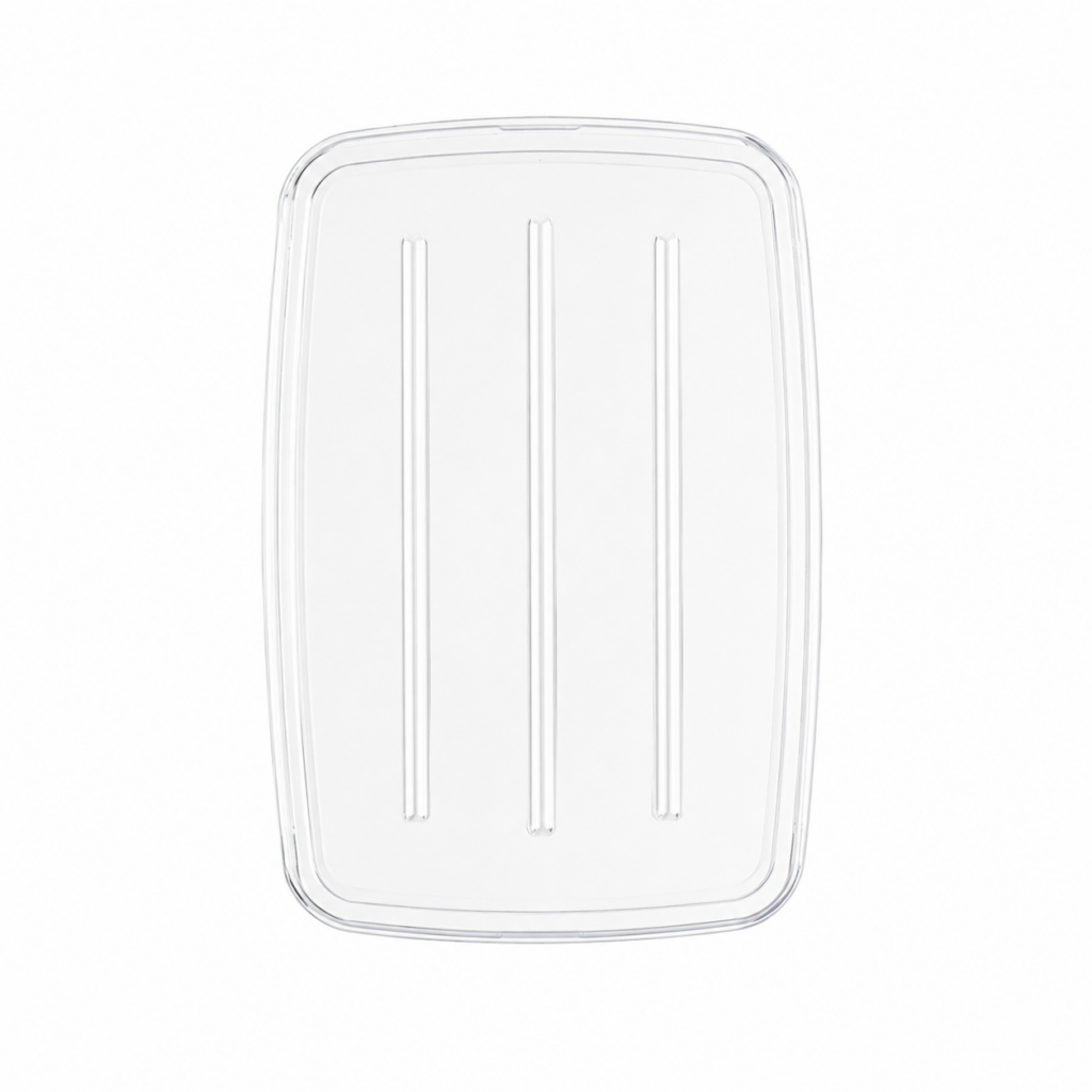 Clear lid fitted on the 52 oz deep rectangular tray#Type_Lid for 52 oz Tray