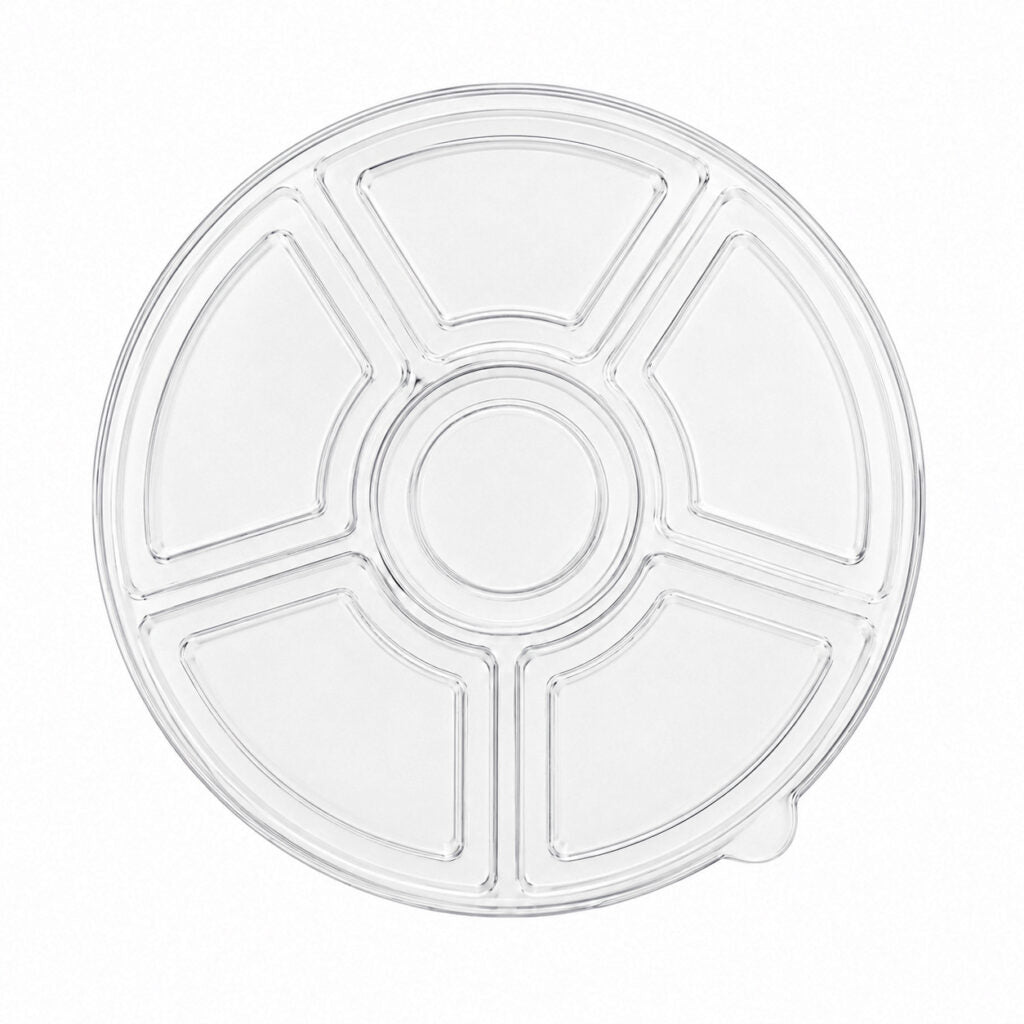 Clear lid for 6 section round serving tray, top view