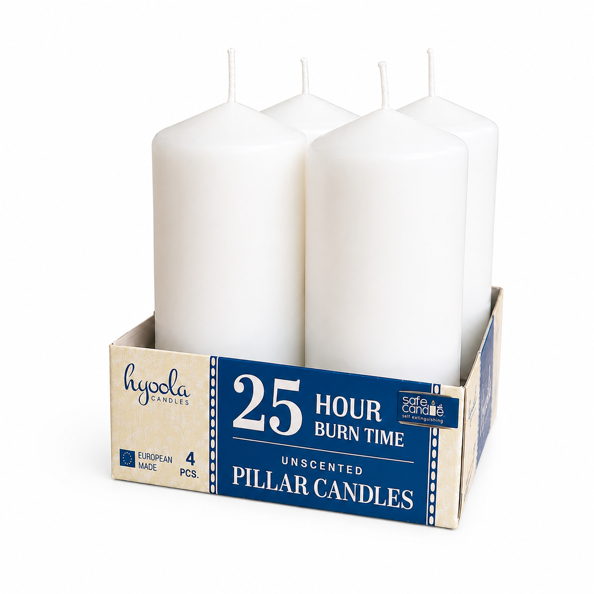 White Pillar Candles 2 x 4 inch, 4 Pack