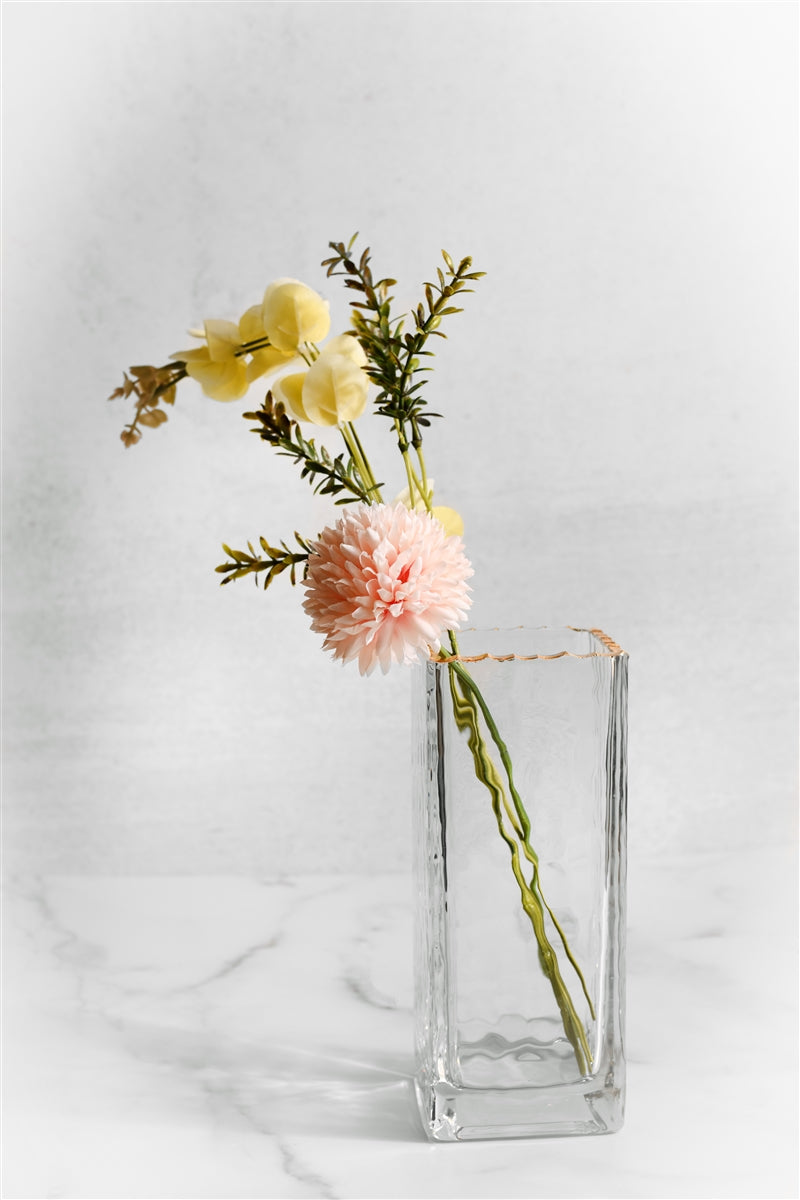 Monte Carlo Gold Rimmed Euro Hammered Vase with flowers - The Closeout Connection