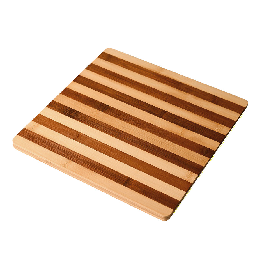 Striped Square Wooden Board - 13 Inches - The Closeout Connection