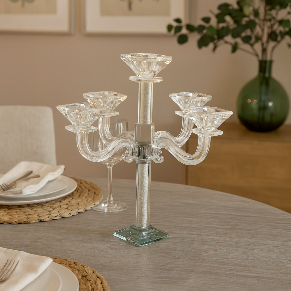 5-Branch Glass Candelabra