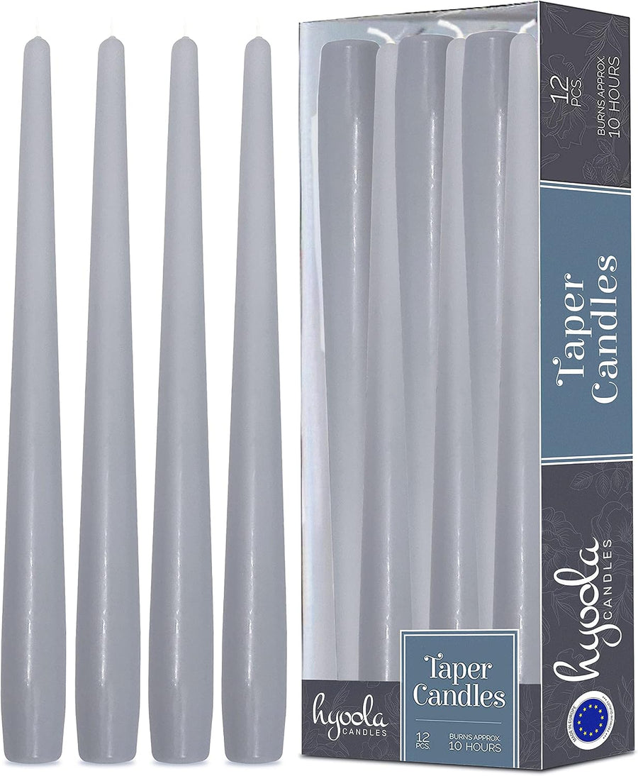Hyoola Taper Candles 10 Inch 12 Pack, Silver Grey - The Closeout Connection 