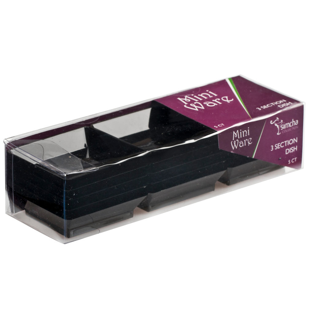 Miniware Three Section Dish 7.5 in Black - 5 Count - The Closeout Connection