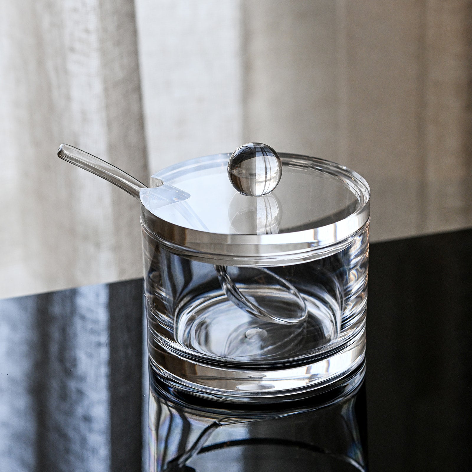 Sugar Jar Clear Transparent with Spoon - The Closeout Connection