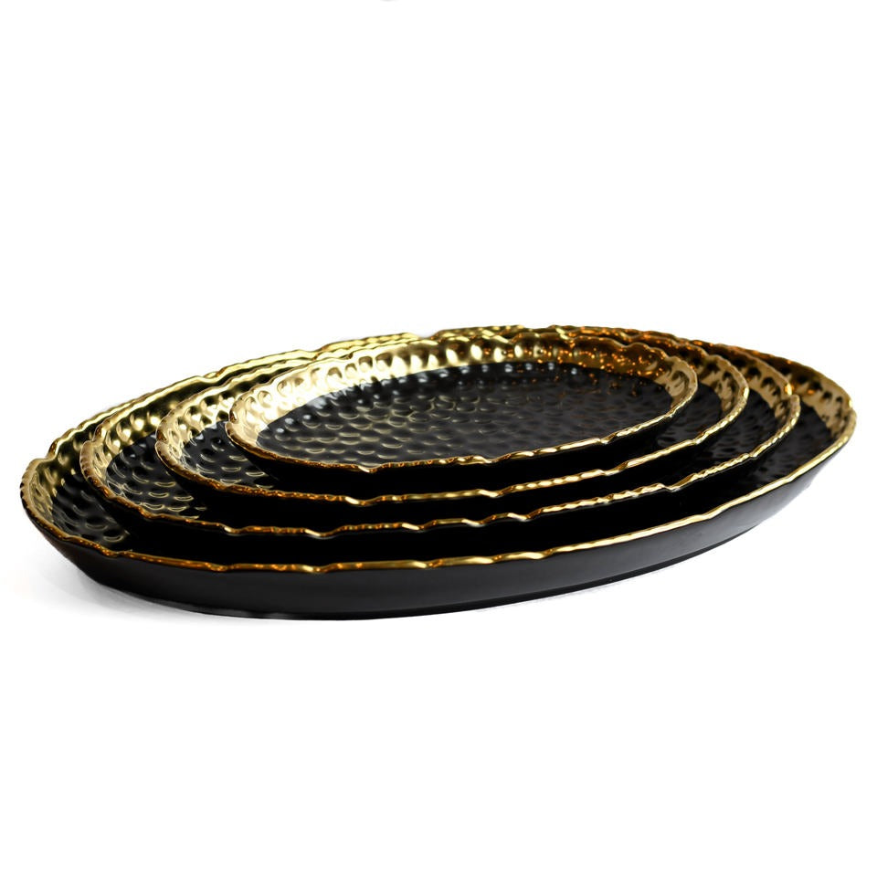 Black and Gold Pebbled Ceramic Oval Dish