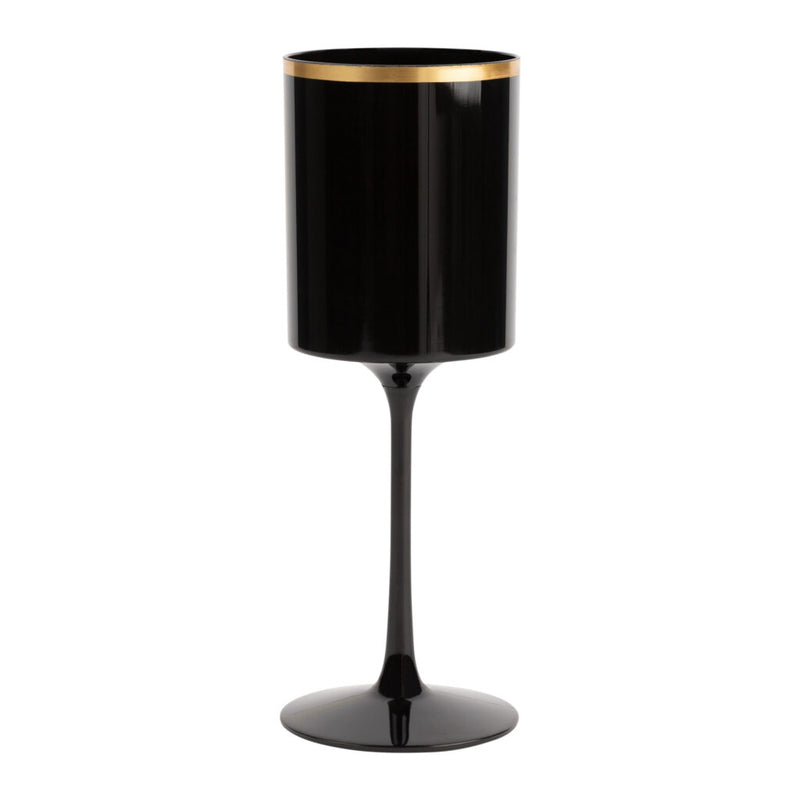 Posh Setting 9 oz. Black Plastic Wine Goblet with Gold Rim