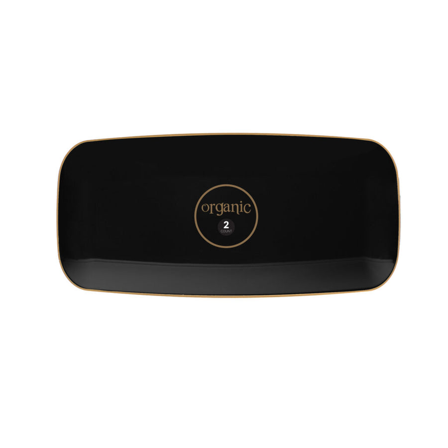 Organic Black Gold Rim Tray Rectangle - 2 Count - The Closeout Connection