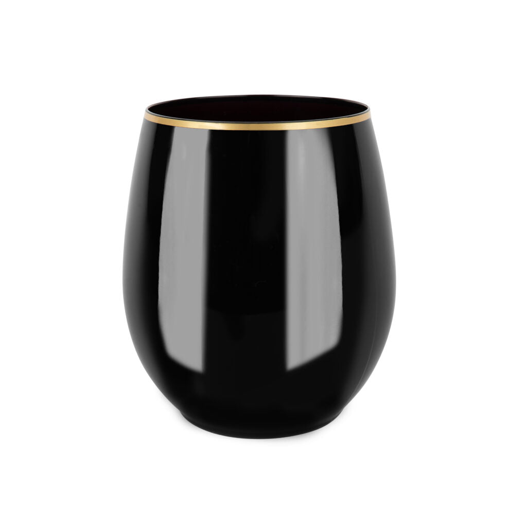 12oz Black/Gold Rim Stemless Goblets - 6 Count