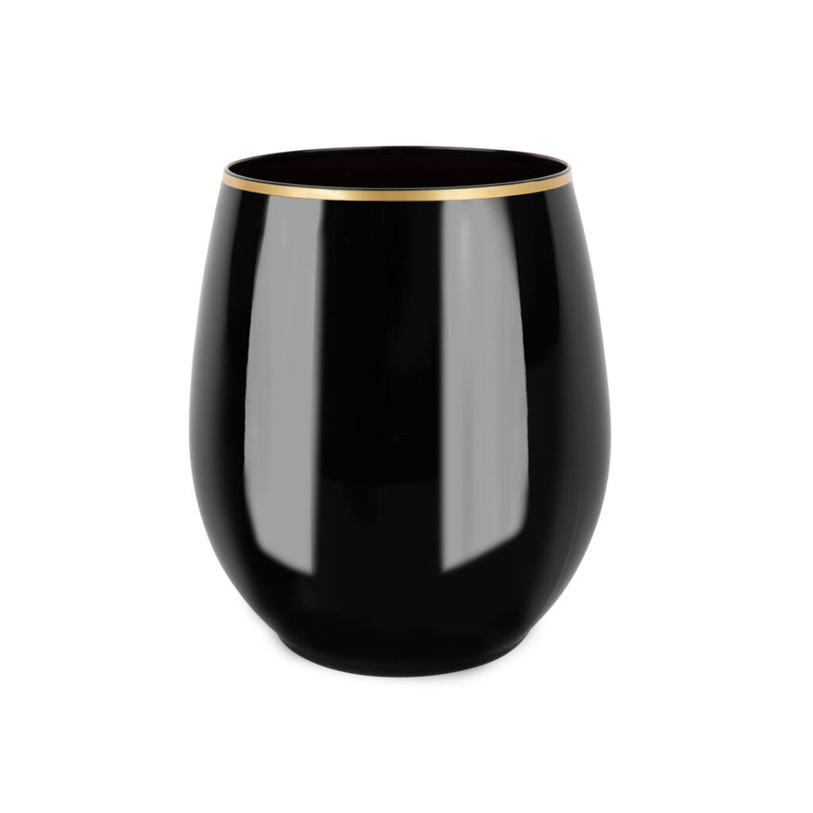 12oz Black/Gold Rim Stemless Goblets - 6 Count - The Closeout Connection