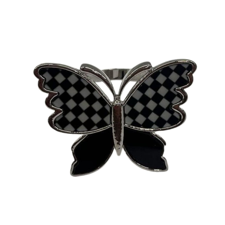 Monarch Black and Silver Checkered Napkin Ring - 4 Count - The Closeout Connection