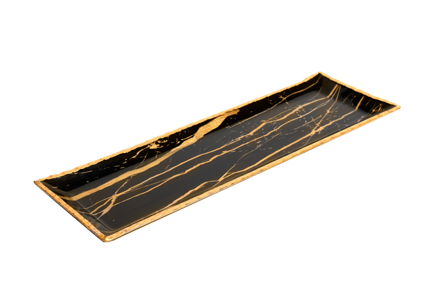 Rectangular Black with Gold Marbled Tray - The Closeout Connection