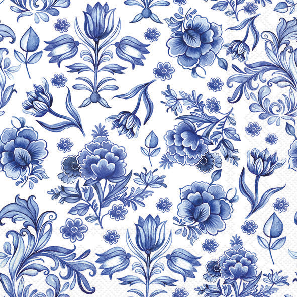 Delft Blue Flowers Lunch Napkin - 20 Count