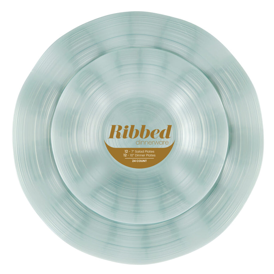 Ribbed Combo Teal Pearl 7″ & 10″ Plates - 24 Count - The Closeout Connection