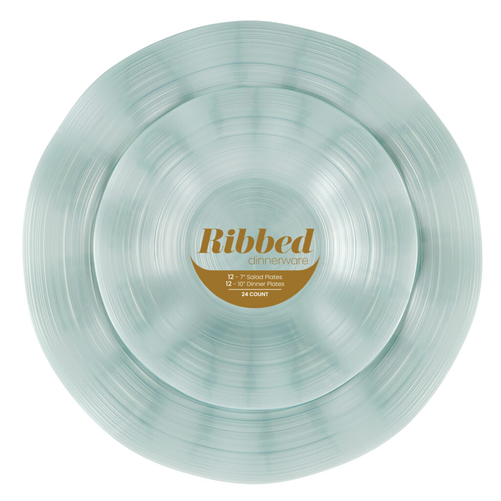 Ribbed Pearl Combo 7″ & 10″ Plates - 24 Count - Teal Pearl#Color_Teal