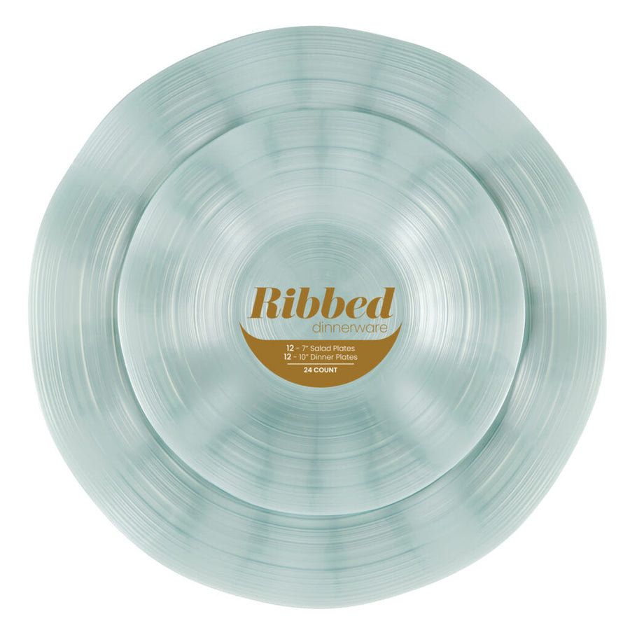 Ribbed Pearl Combo 7″ & 10″ Plates - 24 Count - Teal Pearl