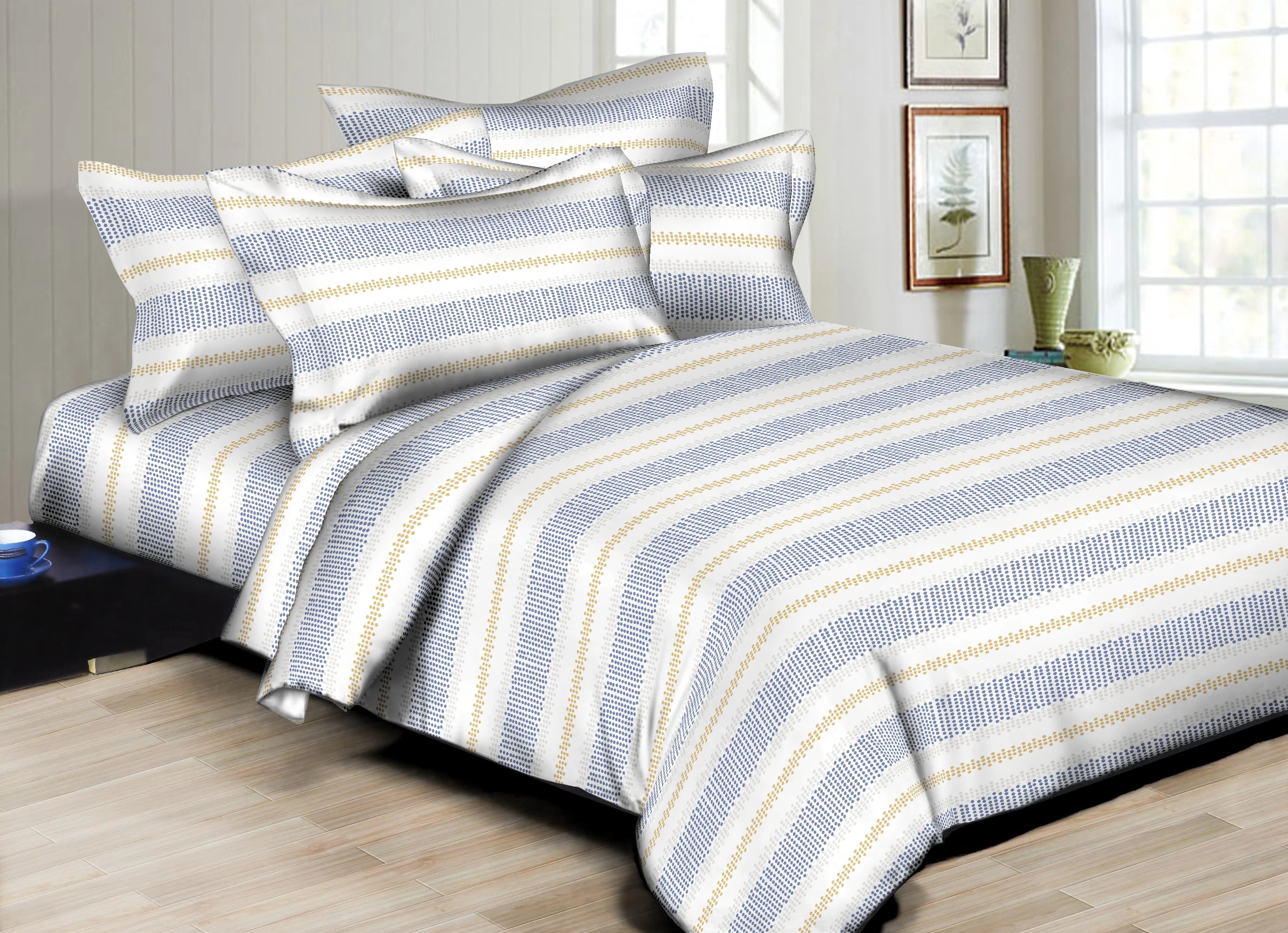 Dotted Stripes Blue Twin Bedding Set