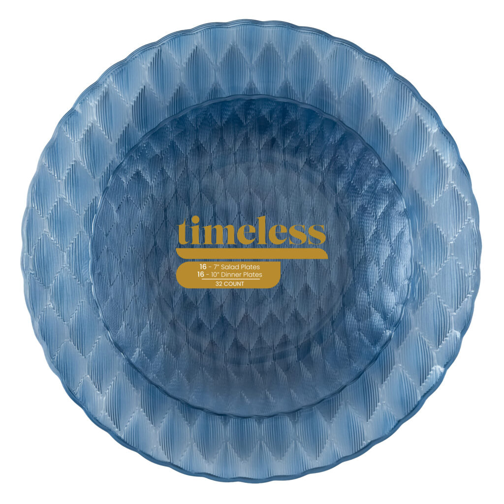 Timeless Combo Blue 7″ & 10″ Plates - 32 Count