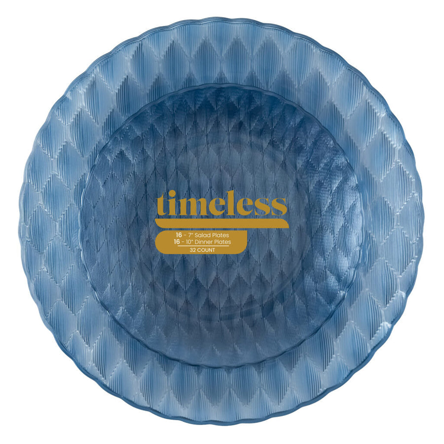 Timeless Combo 7″ & 10″ Plates - 32 Count - Blue