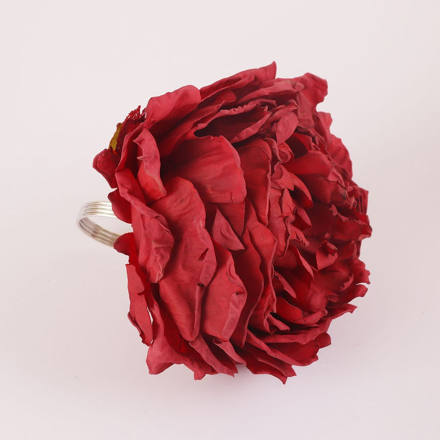 Burgandy Flower Napkin Ring - 4 Count - The Closeout Connection