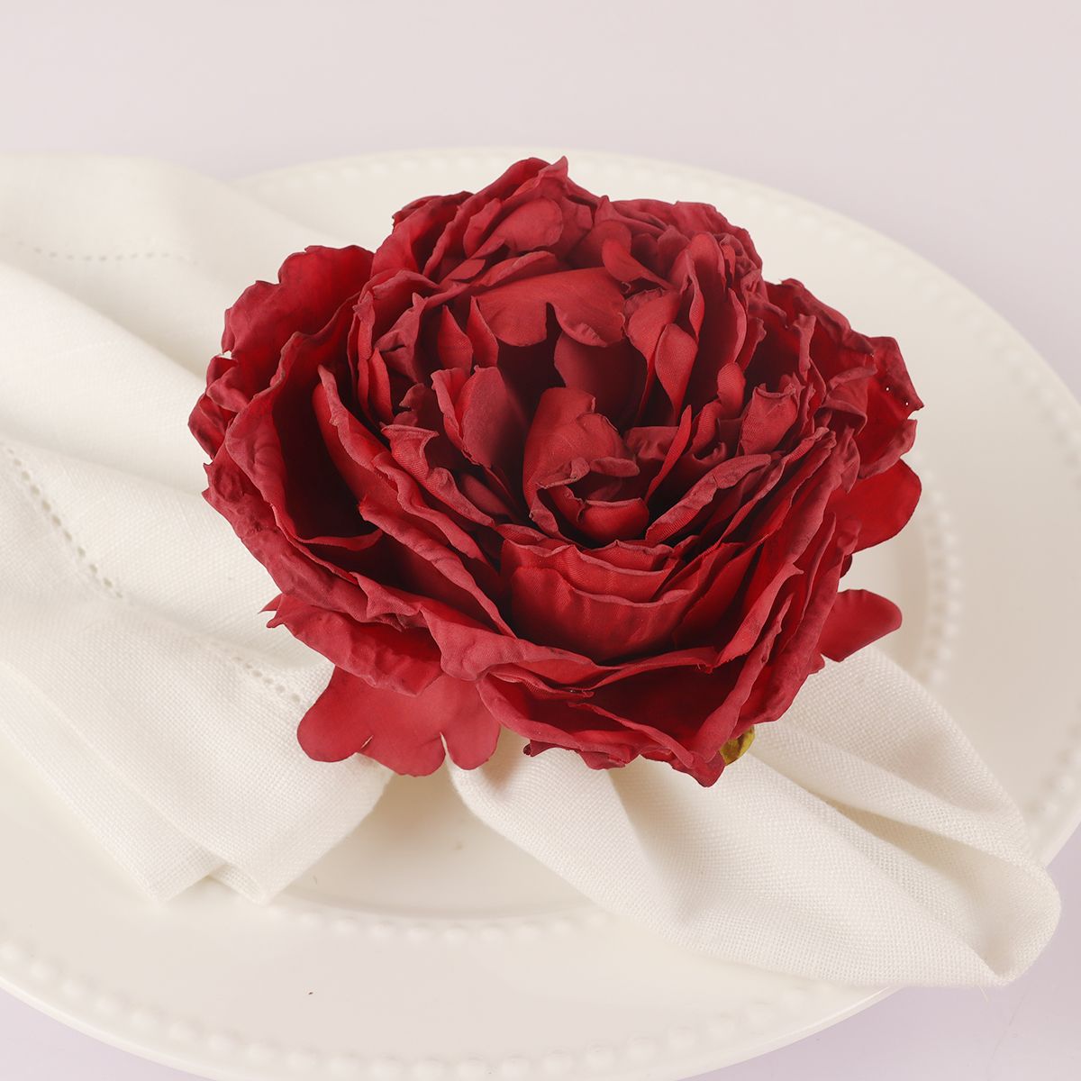 Burgandy Flower Napkin Ring - 4 Count