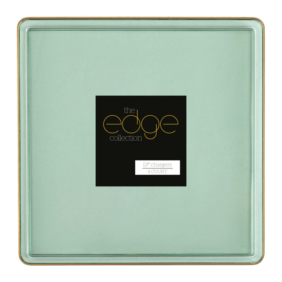 Square 13" Green Transparent/Gold Rim Chargers - 4 Count - The Closeout Connection