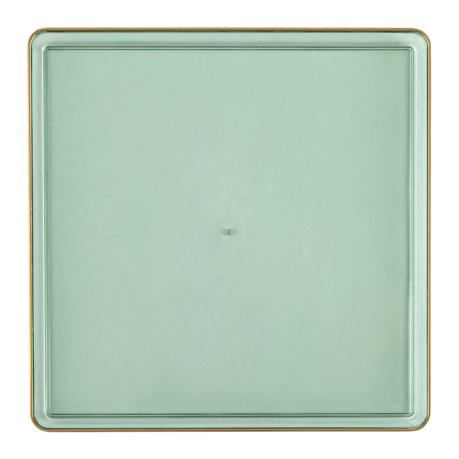Square 13" Green Transparent/Gold Rim Chargers - 4 Count - The Closeout Connection