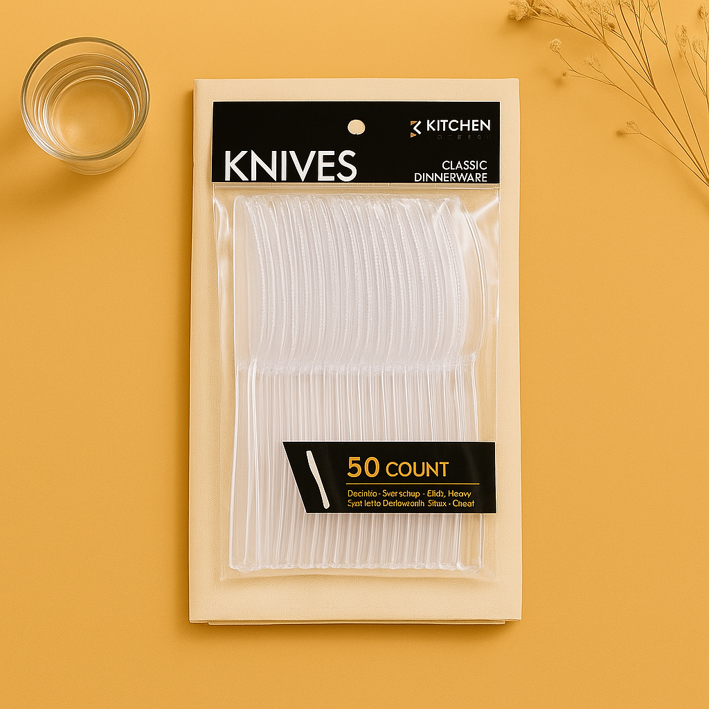 Deluxe Heavy Weight Clear Knives- 50 Count