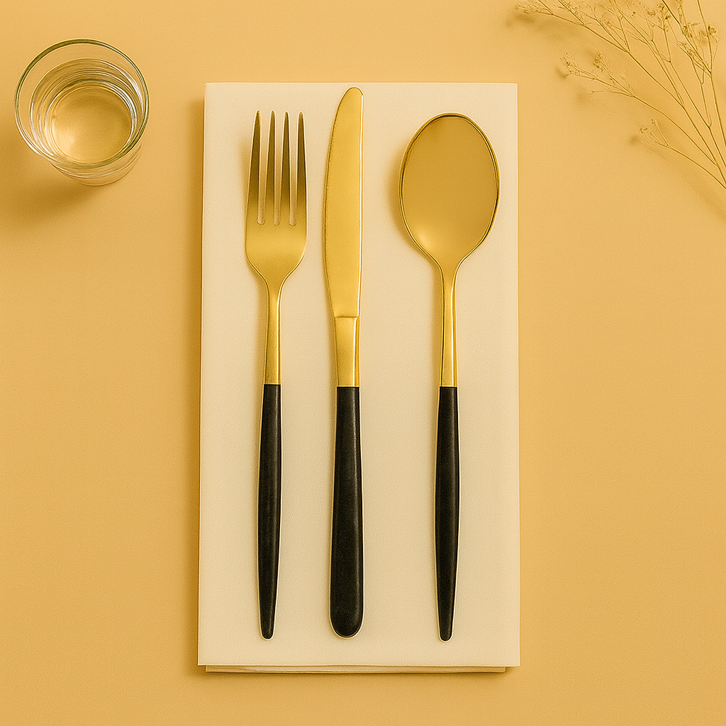 Chic Flatware Gold and Black Combo - 32 Count