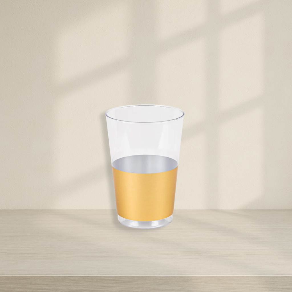 12oz Round Plastic Clear with Gold Band Tumblers