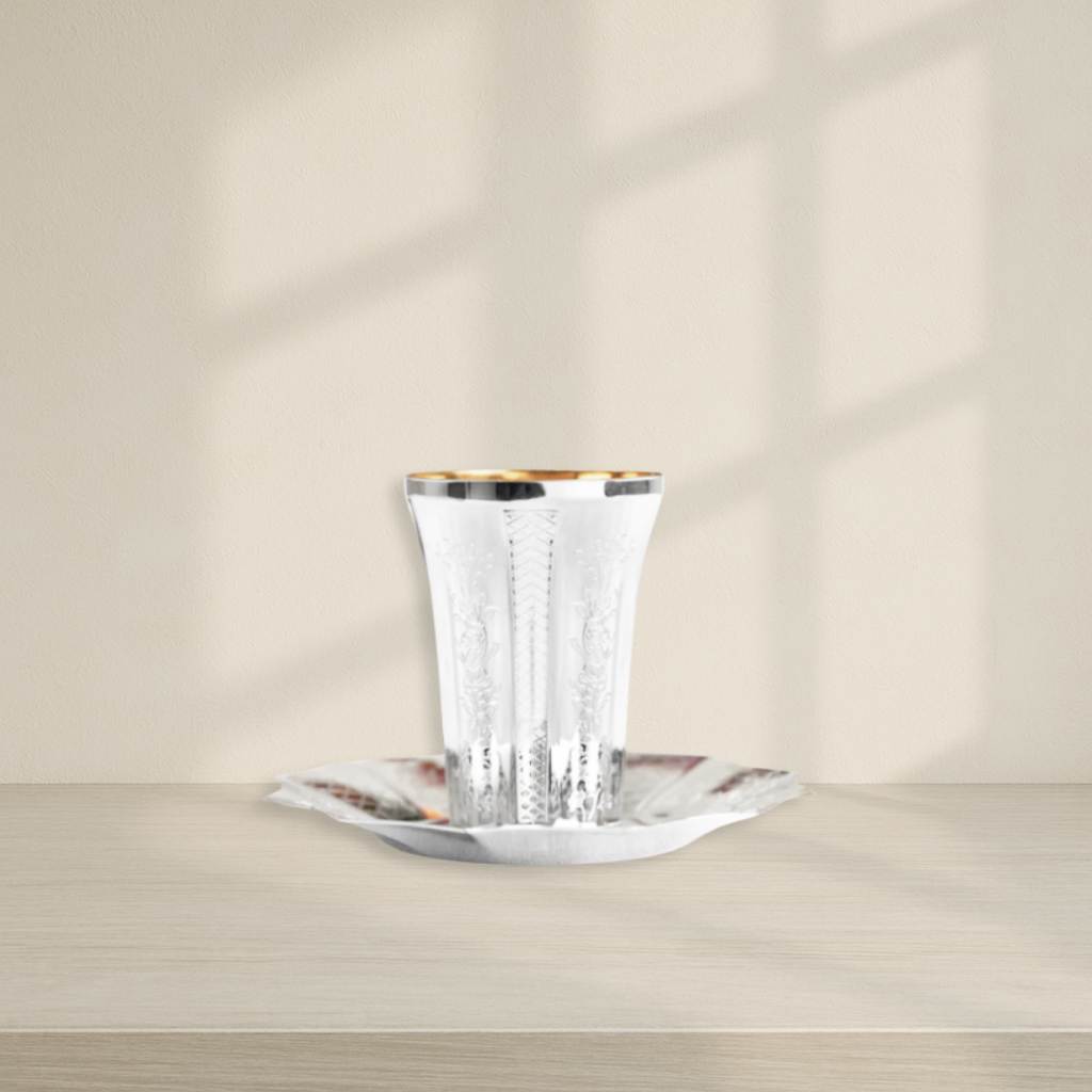 Diamond Silver Like Kiddush Cup & Plates - 10 CT