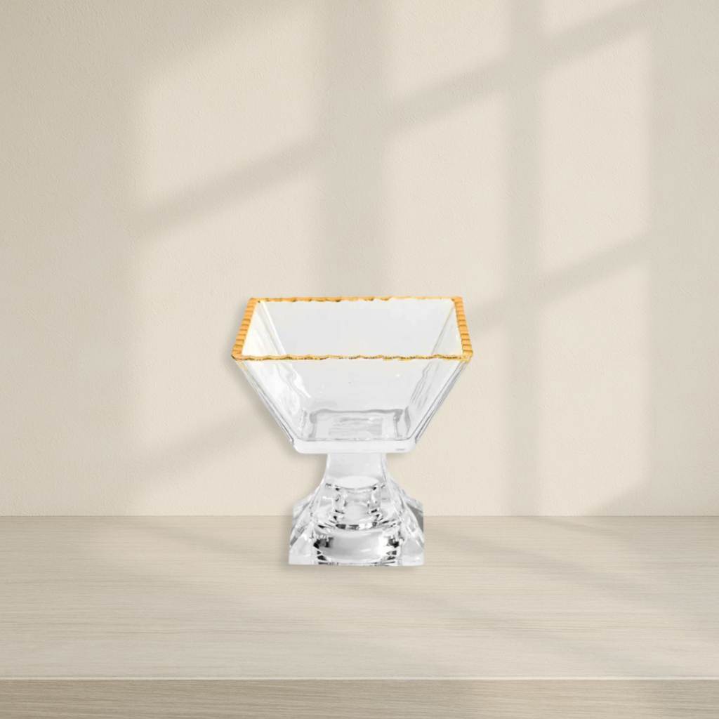 Monte Carlo Square Gold Rimmed Pedestal Dessert Cups - 6oz