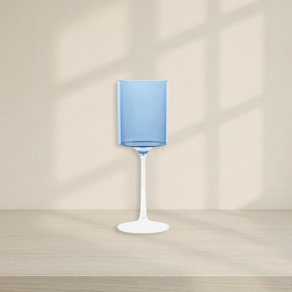 Two Tone Wine Glass Blue/Clear- 5 Count
