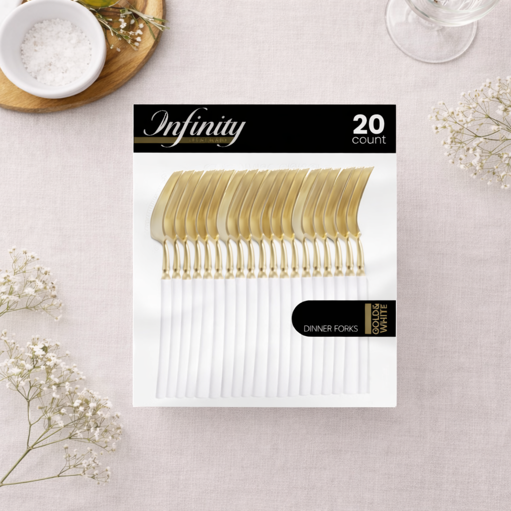 Gold and White Dinner Forks- 20ct