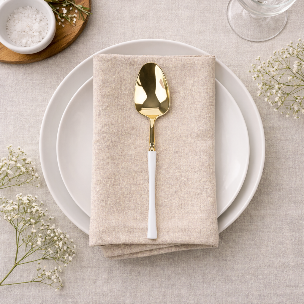 Gold and White Soup Spoons- 20 Count