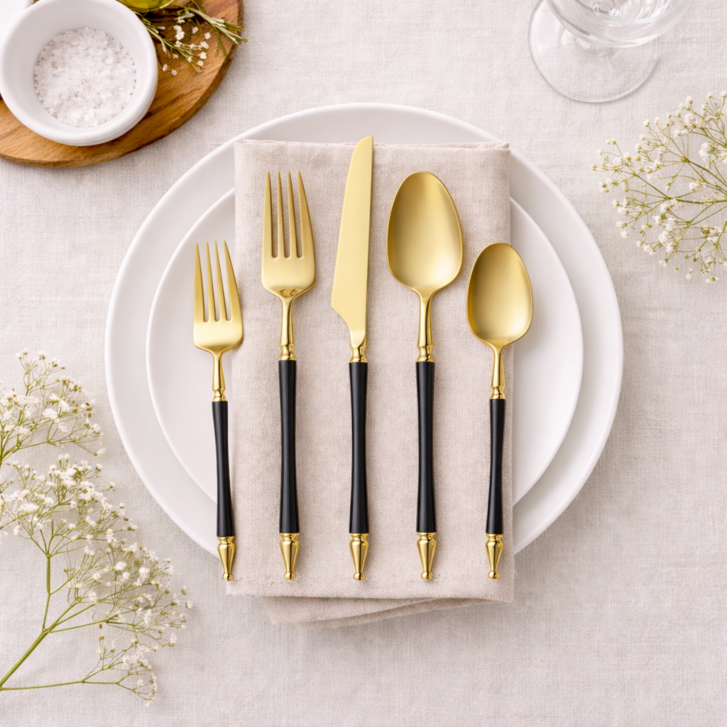 Flatware Collection Gold/Black - 40 Count