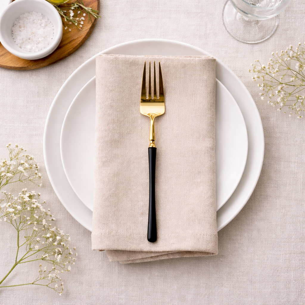 Gold and Black Dinner Forks- 20 Count