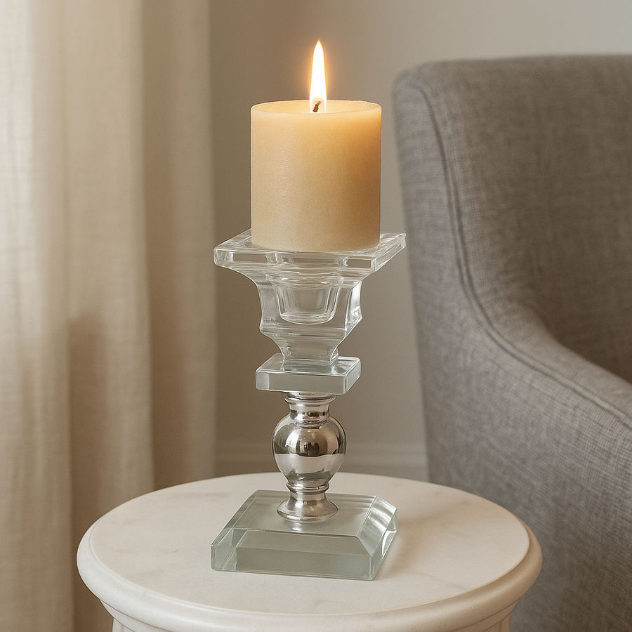 Small Clear-Silver Candle Stick - The Closeout Connection