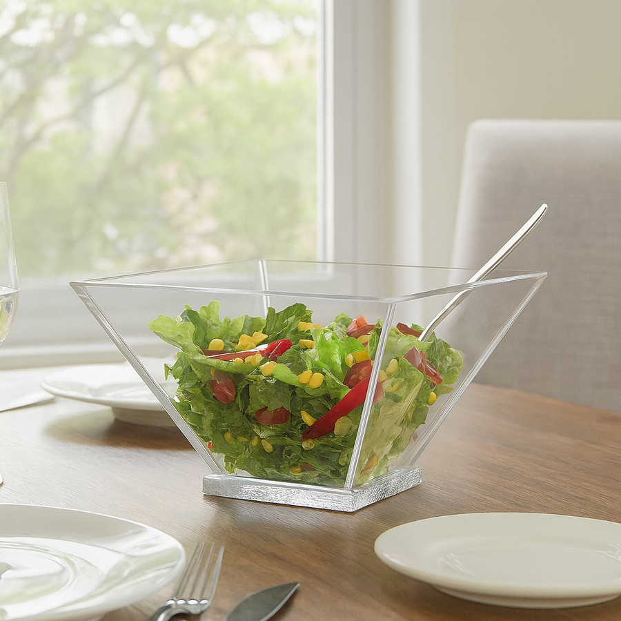 Lucite Salad Bowl with Silver Base - The Closeout Connection
