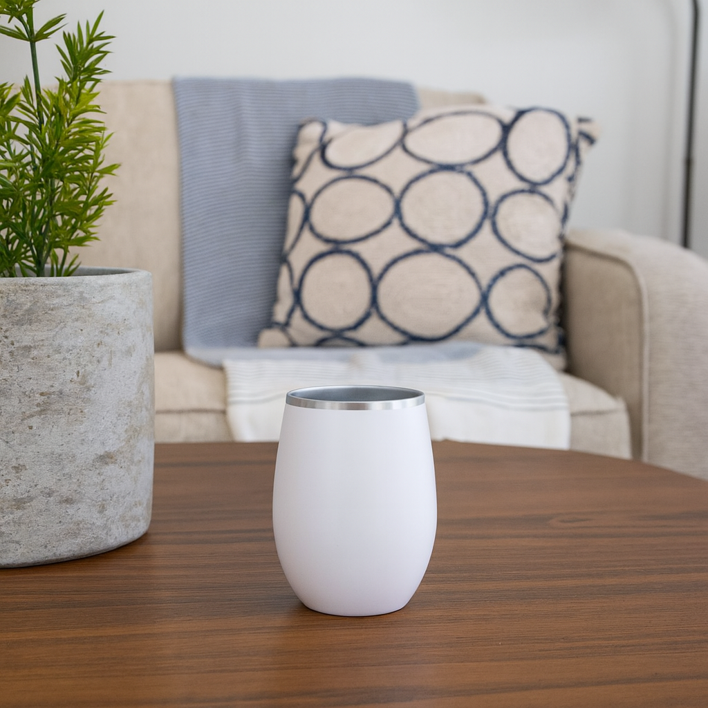 Stemless White with Silver Rim Plastic Wine Goblet