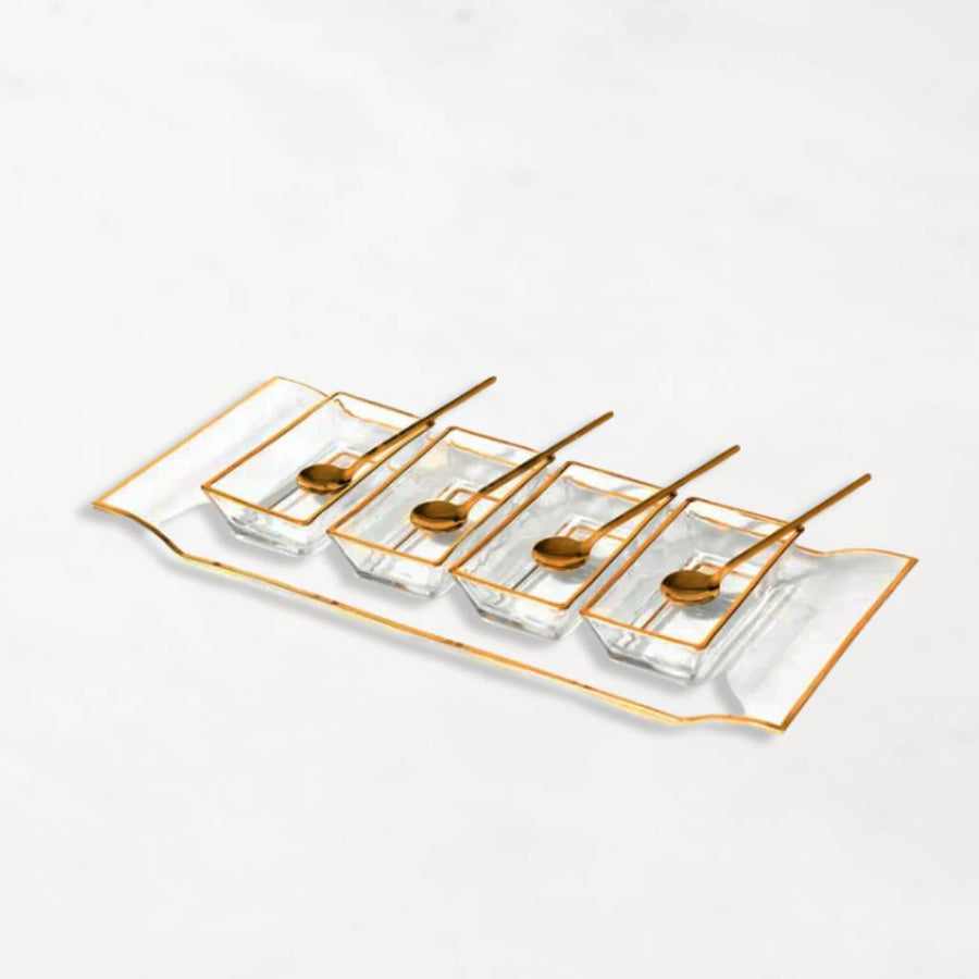 Invigo Living Clear Tray with Rectangular Bowls/Spoons - The Closeout Connection