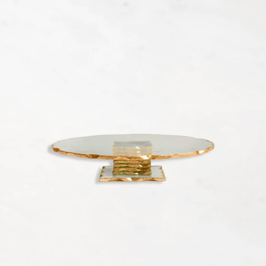 Monte Carlo Gold Rimmed Glass Cake Stand - The Closeout Connection