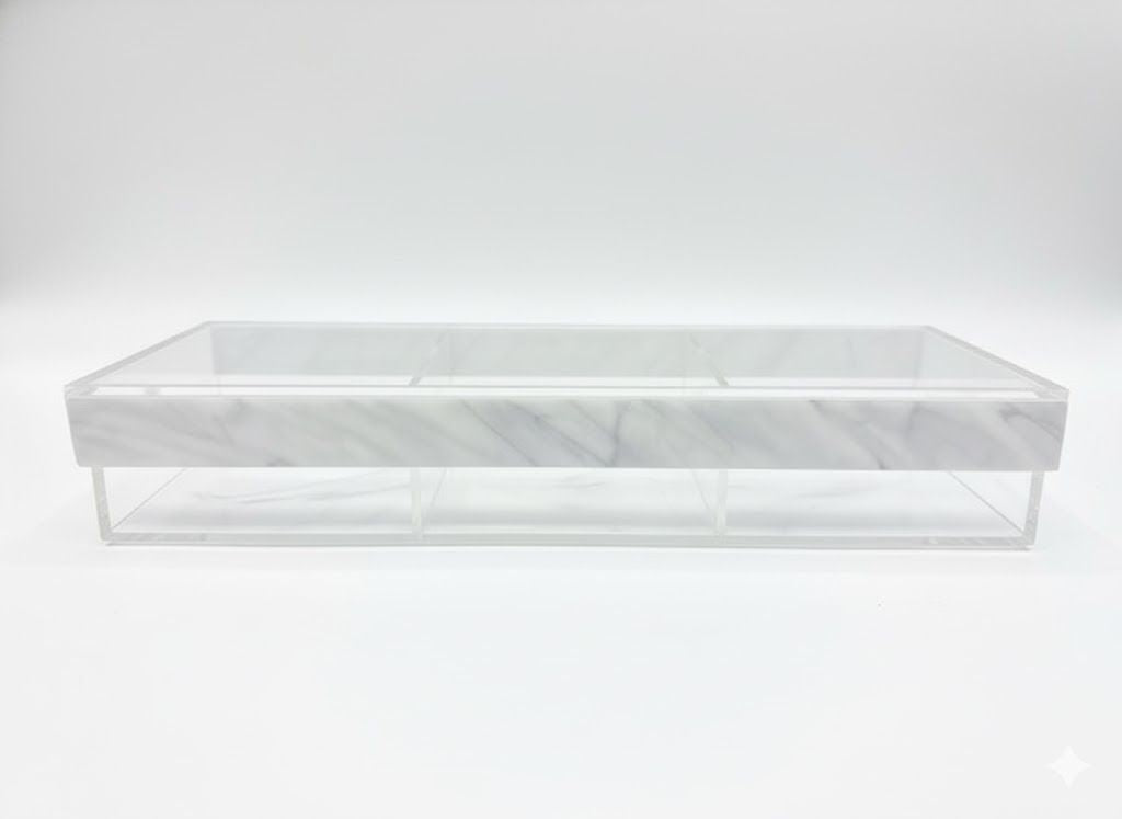 Lucite Decorative Rectangular Container with White Marble Base