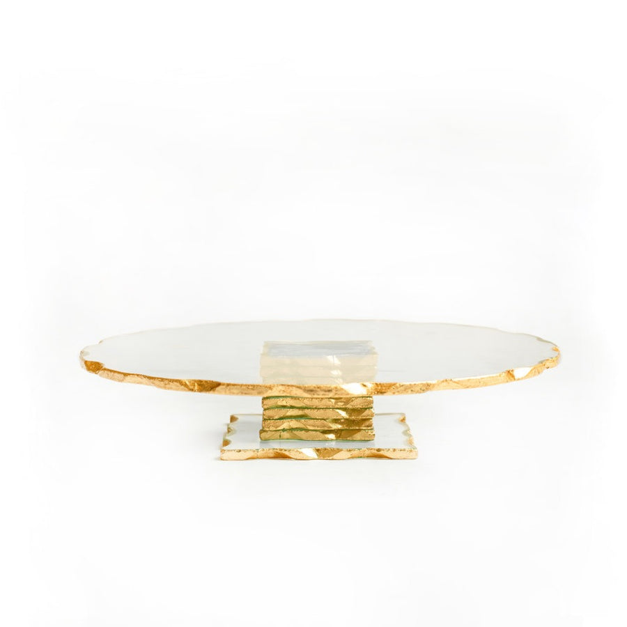 Monte Carlo Gold Rimmed Glass Cake Stand - The Closeout Connection