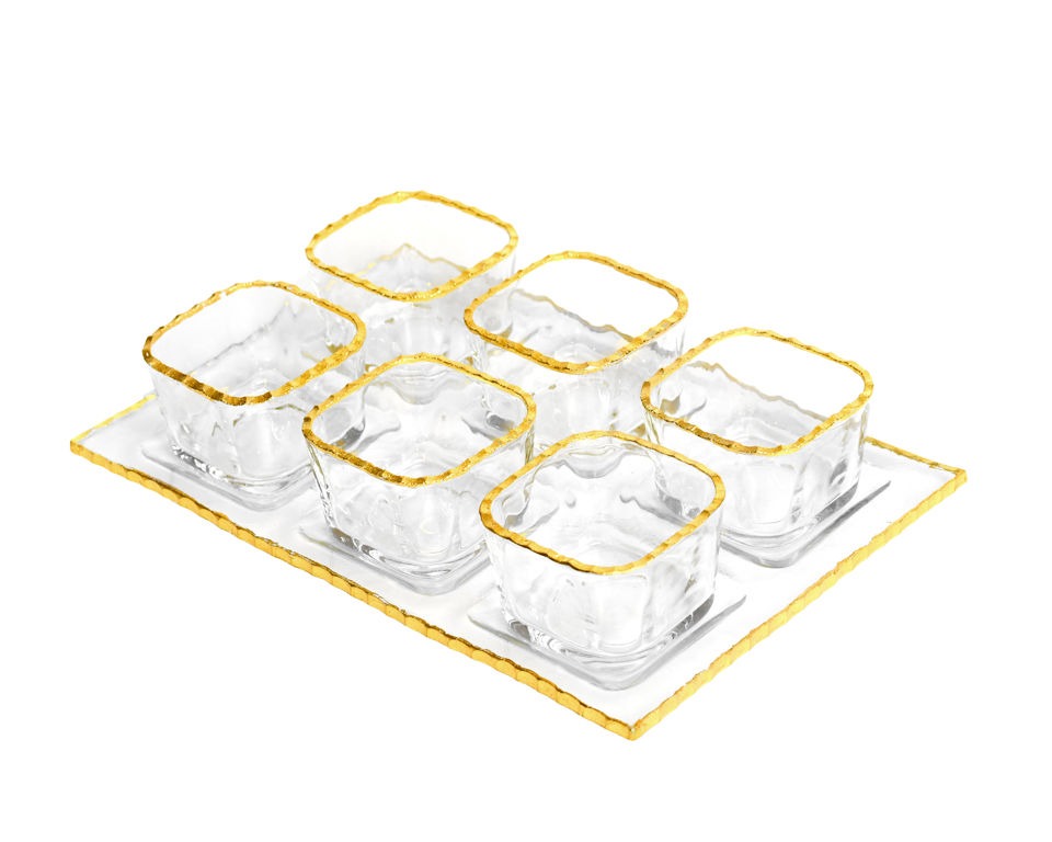 Monte Carlo Gold Rimmed Mini Sampler Cups & Trays Set of 6
