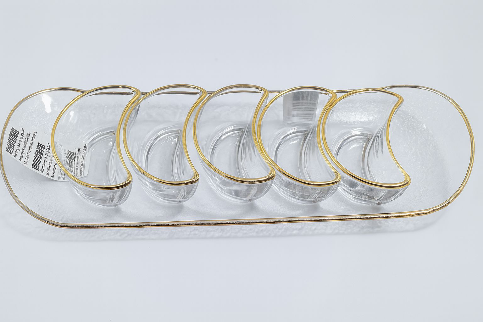 Monte Carlo Glass Tray & 5 Moon Bowls with Gold Rim