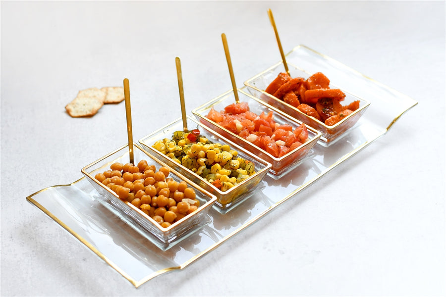 Invigo Living Clear Tray with Rectangular Bowls/Spoons - The Closeout Connection